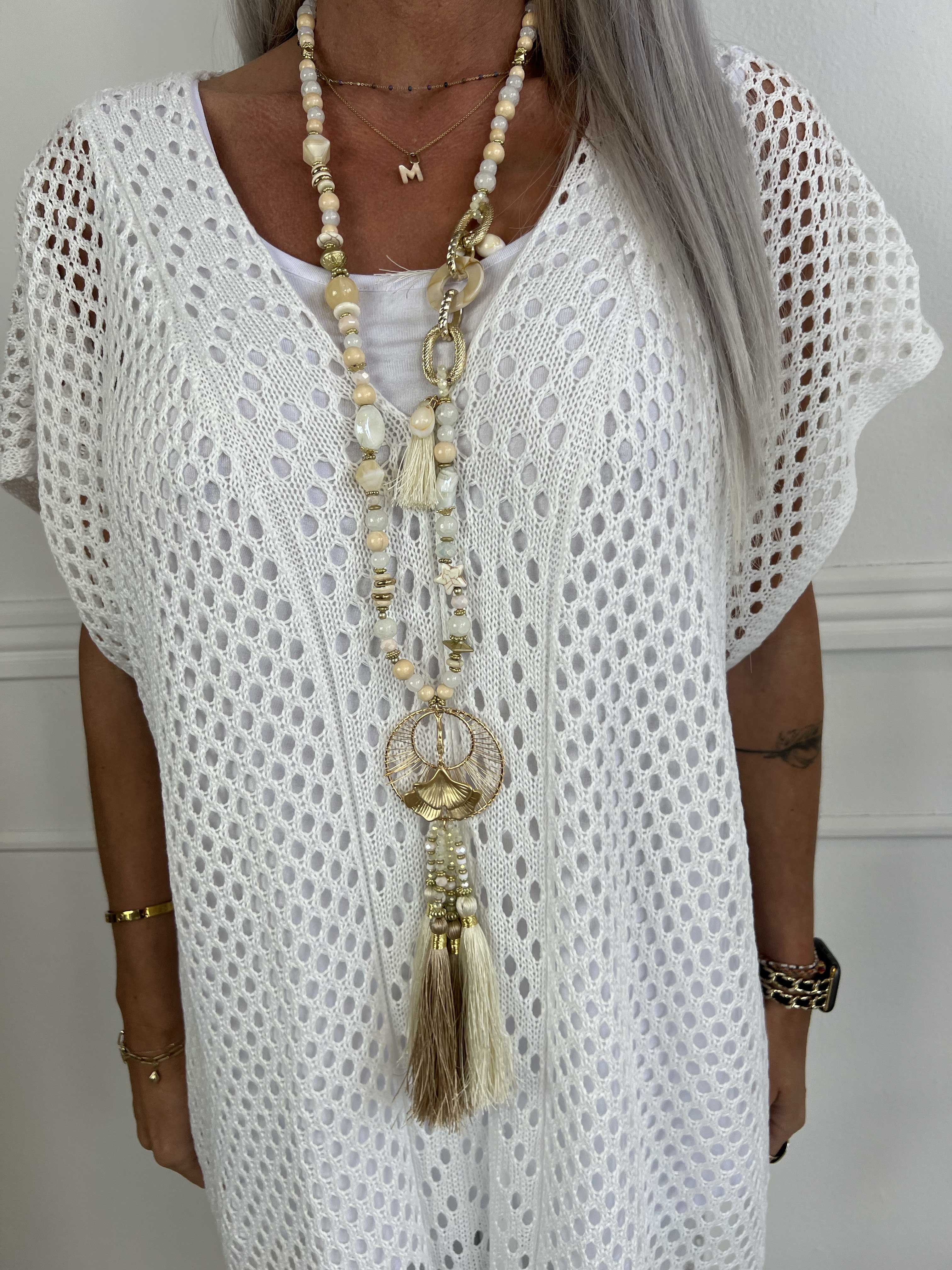 Angelle - Lang tunika i strik med hulmønster